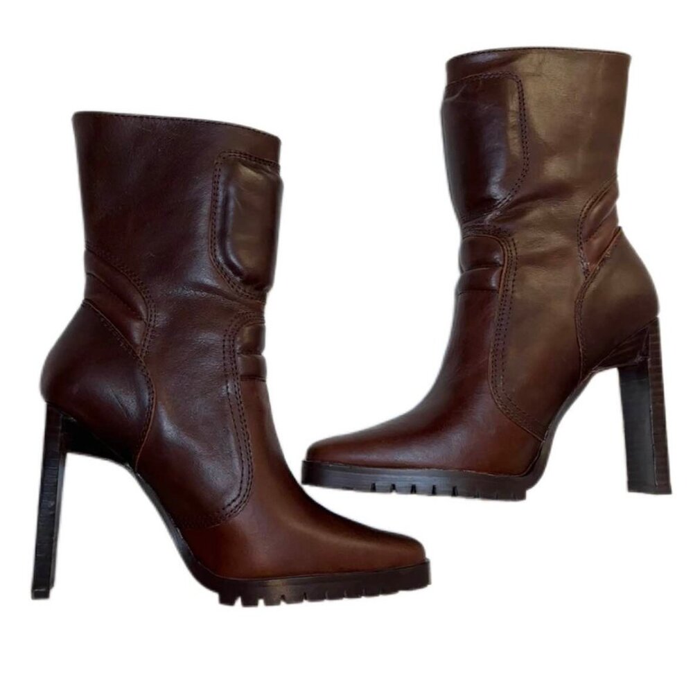 DOLLS KILL SIZE 7M Chamber Leather Moto Boots - Brown